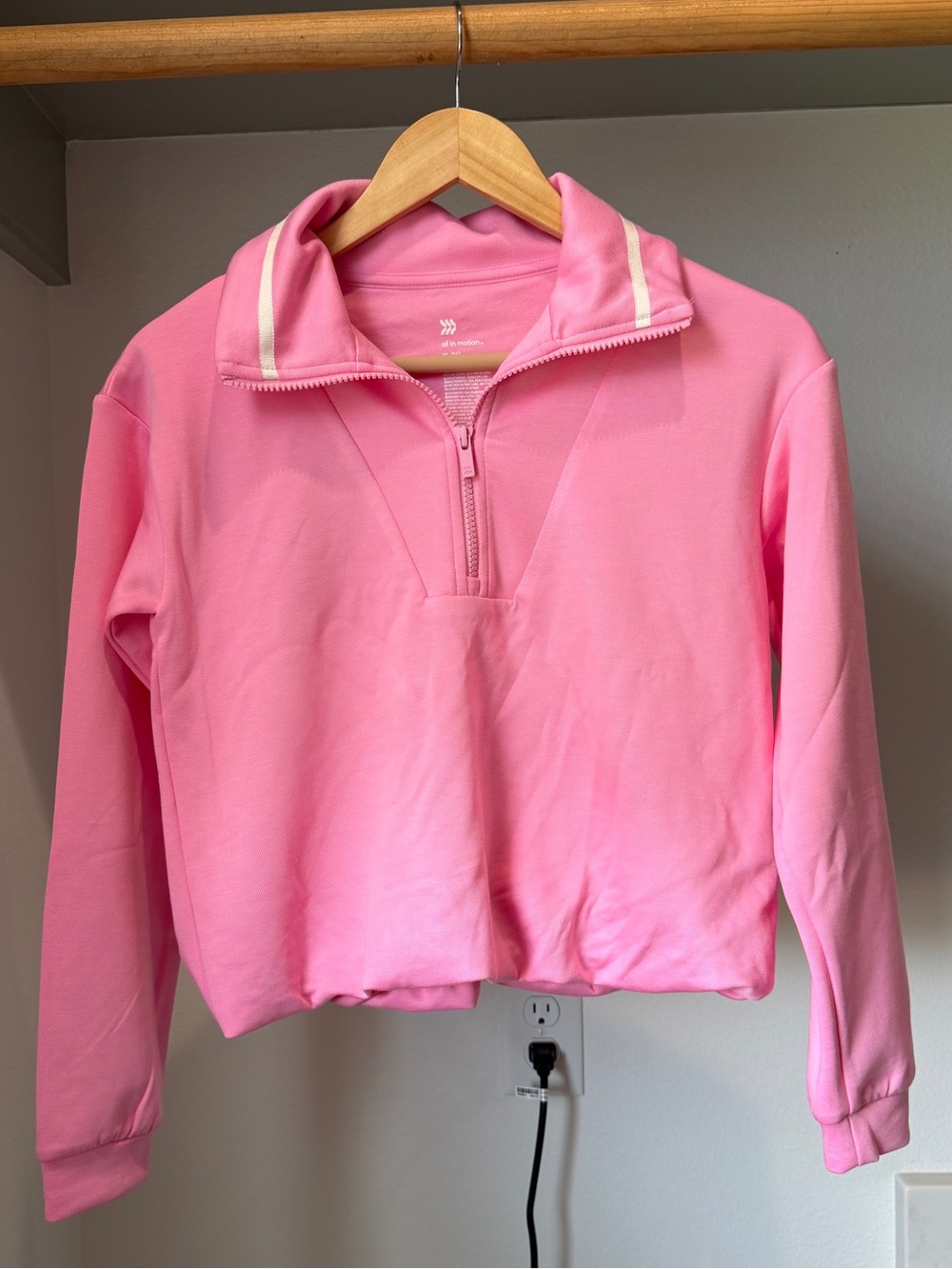 NWOT, All in Motion Girls Pink Quarter Zip Pique Pullover, size 14